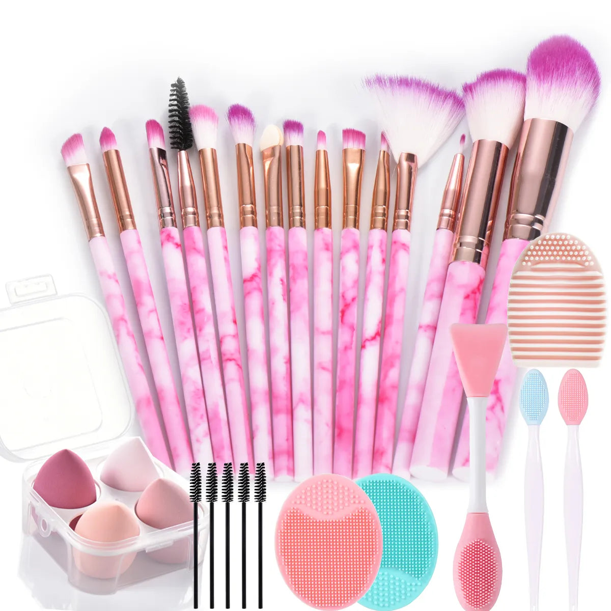 15pcs Marble makeup brushes set with makeup sponges with Face washing brush make up brushes makeup tools