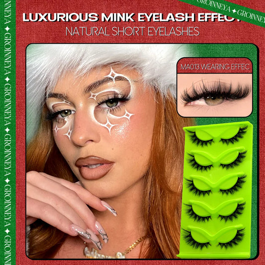 GROINNEYA Cat Eye Lashes 5 pairs Faux Mink Eyelashes Natural Look Fluffy Soft Cross Wispy Full Strip Lashes Eyelash Extension
