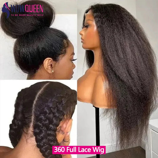 34 Inch 360 Full Lace Wig Human Hair Pre Plucked Kinky Straight Human Hair Wig 13x4 Lace Frontal Wig Kinky Curly Wigs For Women