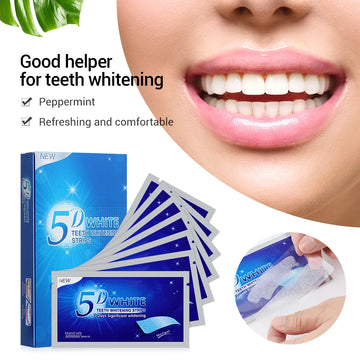 14pcs/box 5D Teeth Whitening Strips Toothpaste Gel Oral Hygiene Care Double Elastic Teeth Bleaching Strips False Teeth Veneers