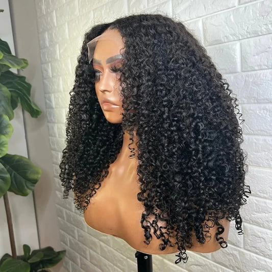 QW 200 Density Soft Glueless Synthetic Kinky Curly Lace Front Wig For African Women Baby Hair Black Preplucked Daily