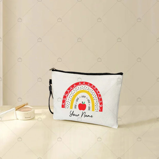 Custom Personalized Name Text Rainbow Makeup Bags Mistress Teacher's Gift Cute School Supplies Pencil Pouch Travel Toiletry Kits