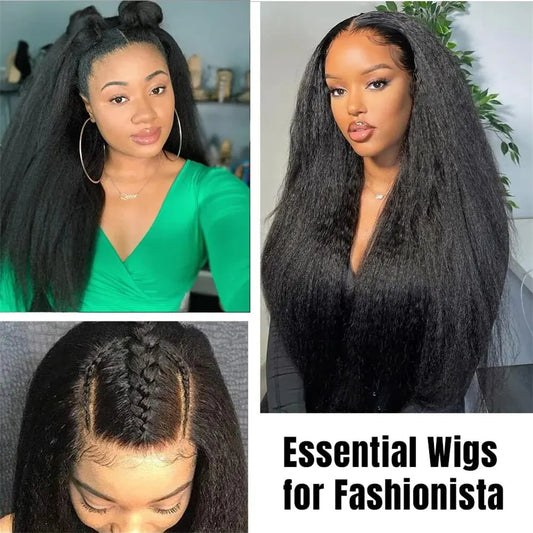 Kinky Straight U V Part Wig Human Hair No Leave Out Glueless 180% Density Yaki Straight U Part Human Hair Wig For Women