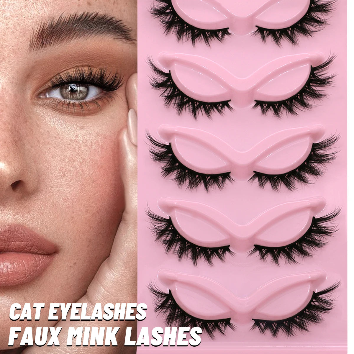 GROINNEYA Natural Lashes 5 Pairs Cat Eye Lashes Faux Mink Eyelashes Winged End Eye Elongated Eyelashes Natural Look Makeup Cils