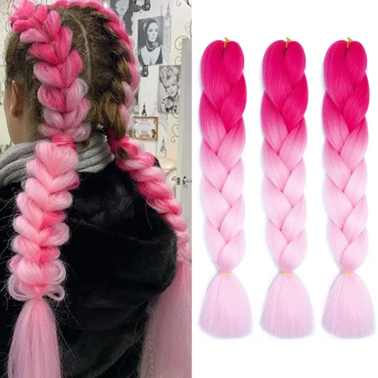 Ombre Braiding Hair 24 Inch 1PCS/Pack High-temperature Synthetic Crochet Twist Rainbow Hair Gray Black Trend Way for Women