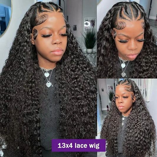13x6 13x4 Curly Lace Front Deep Wave Wigs for Women Lace Frontal Brazilian Wigs Human Hair Pre Plucked 4x4 HD Lace Closure Wig