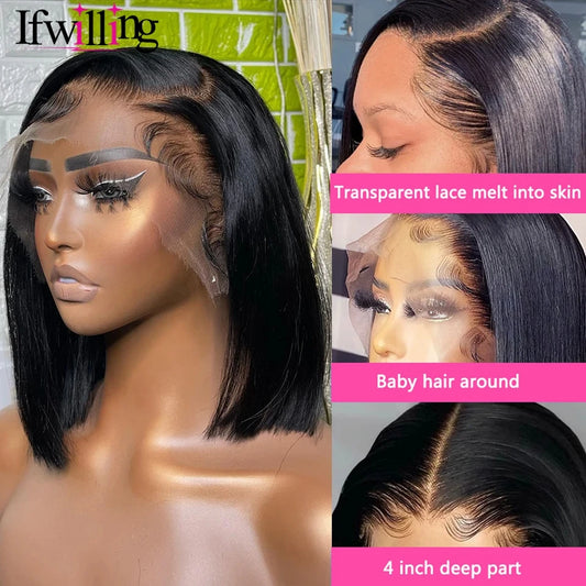 5X5 Lace Closure Bob Wig  Straight Short Bob Wig Closure Human Hair 13X4 Lace Front Wig Pre plucked For Women