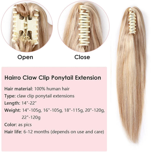 Rich Choices Clip In Ponytails Extensions 100% Human Hair Ponytail Long Jaw/Claw Pony Tail With Clips Hairpieces For Women