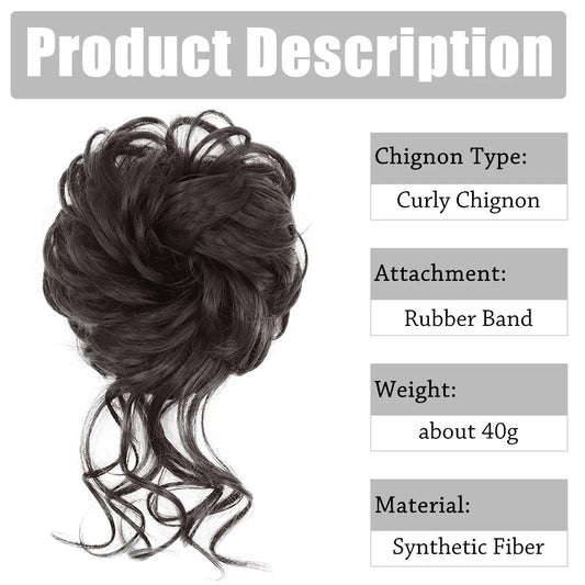 AZQUEEN Synthetic Messy Chignon Dount Hair Bun with Elastic Band Curly Messy Bun Scrunchies Updo Hairpiece Extension for Women