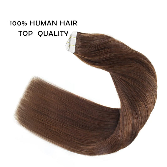 16 To 26 Inch #4 Straight Mini Tape In Human Hair Extensions 20Pcs/Pack 100% Natural Real Invisible Adhesive Tape In For Women