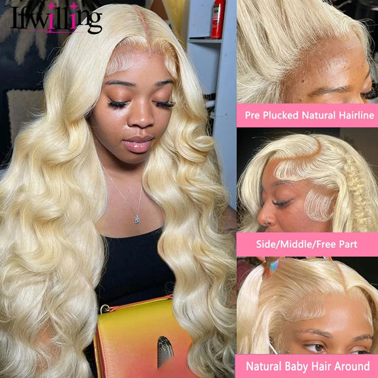 Body Wave 13x4 HD Transparent Lace Front Human Hair Wigs 613 Honey Blonde 5x5 Lace Closure Wig For Women 34 inch 250% Density