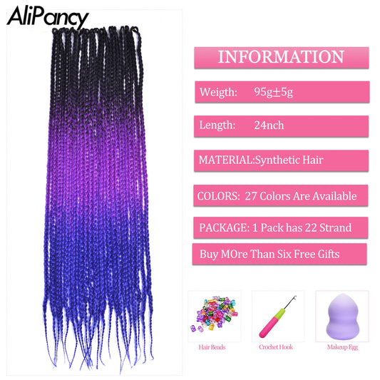 Box Braid Crochet Hair 24inch Synthetic Colored Box Braided Hair Extensions For Women Straight Braids Afro Braids Heat Resistant