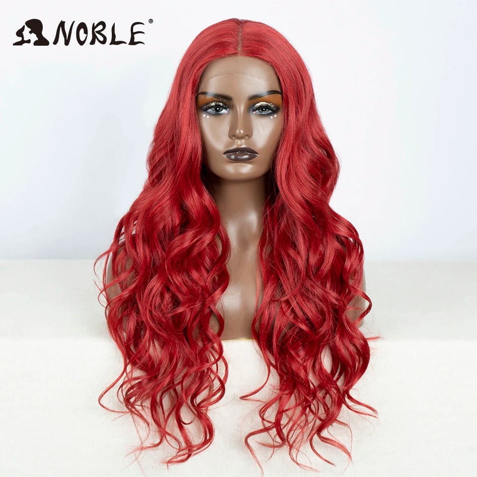 Noble Cosplay Lace Front Wig Synthetic 30 Inch Long Wavy Red Wig 0mbre Blonde Wig Synthetic Lace Front Wigs For Women Lace Wig