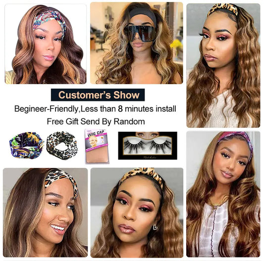 Human Hair Highlight Body Wave Wigs Ombre Headband Glueless Wig Brazilian Blonde Straight 100% Human Hair Wigs For Women YARRA