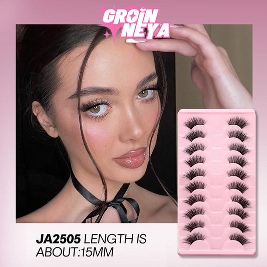 GROINNEYA 5/10 Pairs False Eyelashes Half Eye Lashes Cat Eye Lashes Natural Faux Mink Lashes Wispy Fluffy Eyelash Extension
