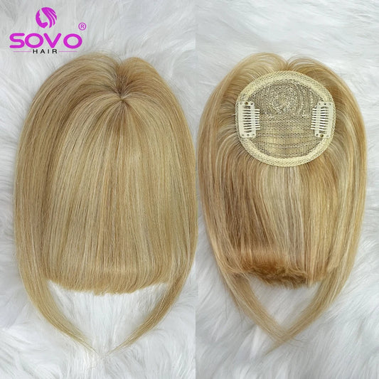 Human Hair Bangs Clip In Blunt Cut Fringe OverHead Wispy Air Bang Black Brown Blonde 2 Clips Hair Topper Extensions 8.5x7.5cm