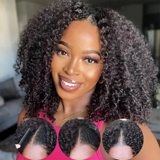 Brazilian Kinky Curly V Part Wig Human Hair No Leave Out Glueless Deep Curly Wave V Part Human Hair Wig For Women 180% Density