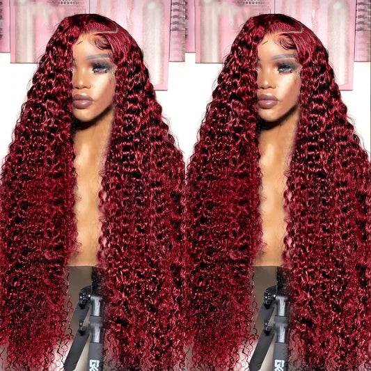 180 Density 26 30 Inches Loose Deep Wave Burgundy Lace Frontal Wig 99J Red Curly 13x4 Lace Front Human Hair Brazilian For Women