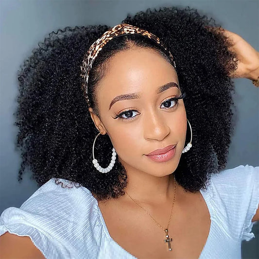 Rebecca Afro Kinky Curly Bob Wig for Human Hair Brazilian Half Wigs for Black Women Glueless Slik Headband Human Hair Wig Nature