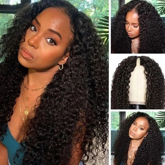 Sleek U Part Kinky Curly Human Hair Wig Brazilian Curly Hair Machine Made Natural Color For Black Women Remy Hair Glueless Wig