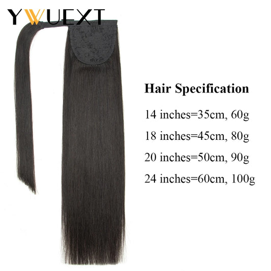 YWUEXT Straight Ponytail Real Human Hair Extensions Clip In Natural Black Brazilian Hair 14 18 20 24 inches