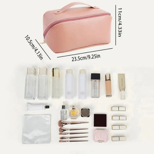 Large Capacity Travel Cosmetic Bag Portable Leather Cosmetic Bag Women Bathroom Wash Bag Multifunctional Toiletry Kit