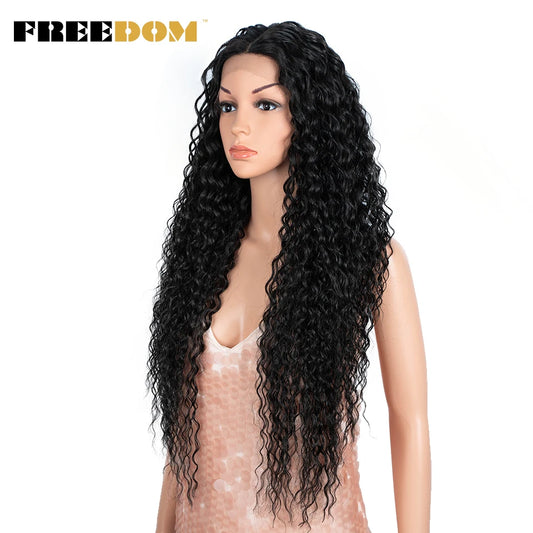 FREEDOM Synthetic Lace Front Wigs Long Curly Wig 30 inch Omber Red Blonde Lace Wigs For Black Women Heat Resistant Cosplay Wigs