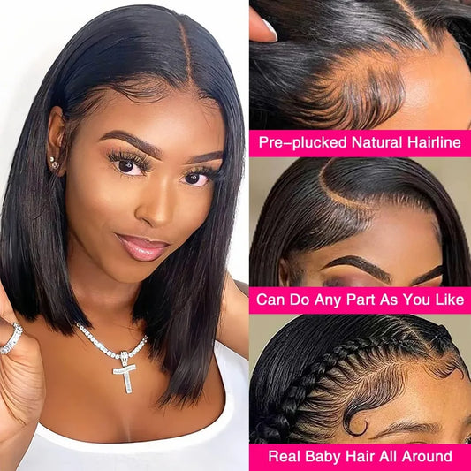 Bob Wig synthesize Human Hair 13x4 Frontal Lace Wig syndicated Human Hair  180 Density Glueless Pre Plucked for Black Women
