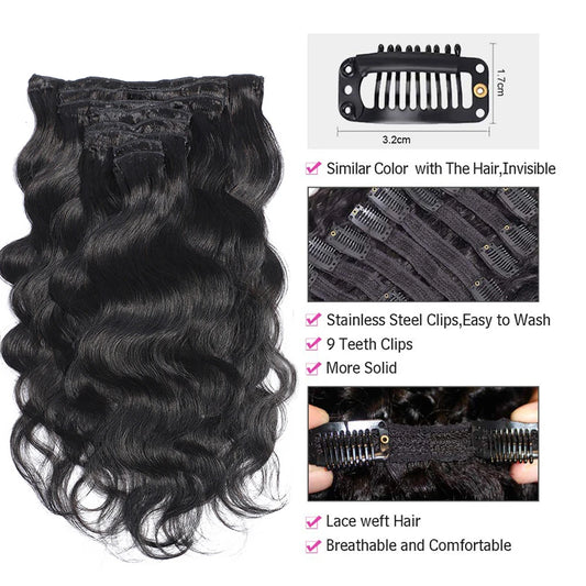 Body Wave Clip In Human Hair Extensions 120g/set Clips In Extension Full Head Brazilian Clip on Hair Extension for Women